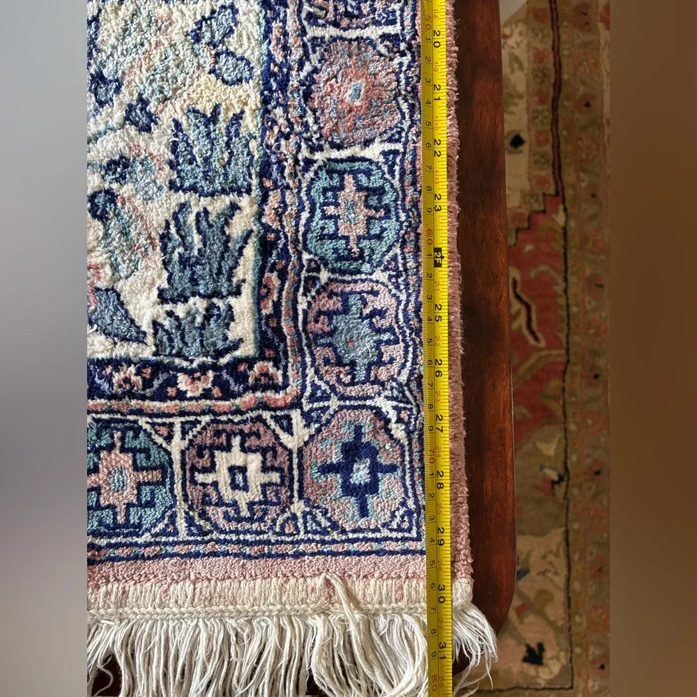 Vintage Patchwork Floral Area Rug - Blue, Teal & Pink 19”x30”